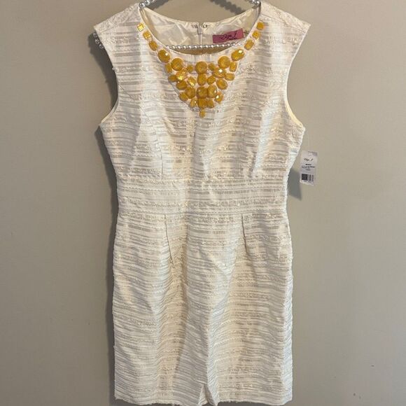 Eliza j Elegant White Sleeveless Dress with yellow jewels nwt size 6 - Picture 1 of 7